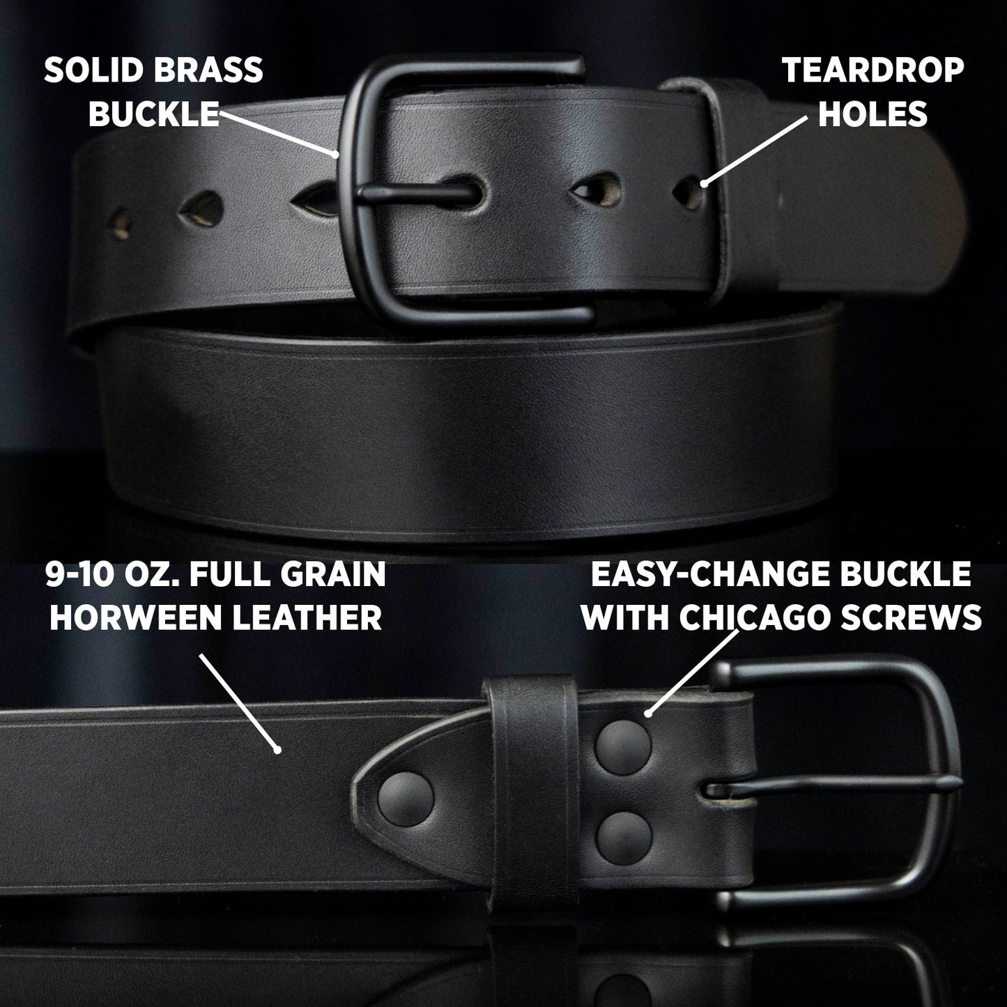 Ashland Leather Everyday belt with features diagramed