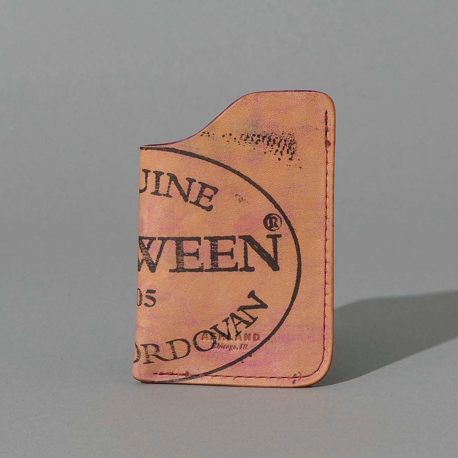 One-Off One-Shot Card Case in Reverse Ultraviolet Shell Cordovan, front view