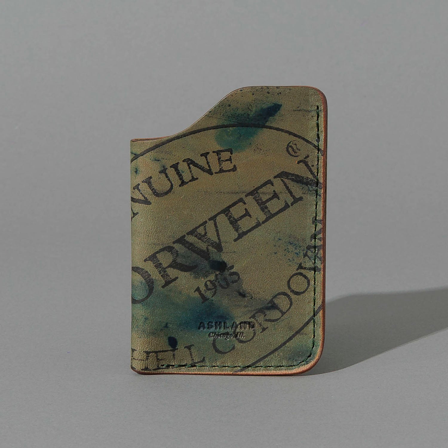 One-Off One-Shot Card Case in Reverse Green Shell Cordovan, front view