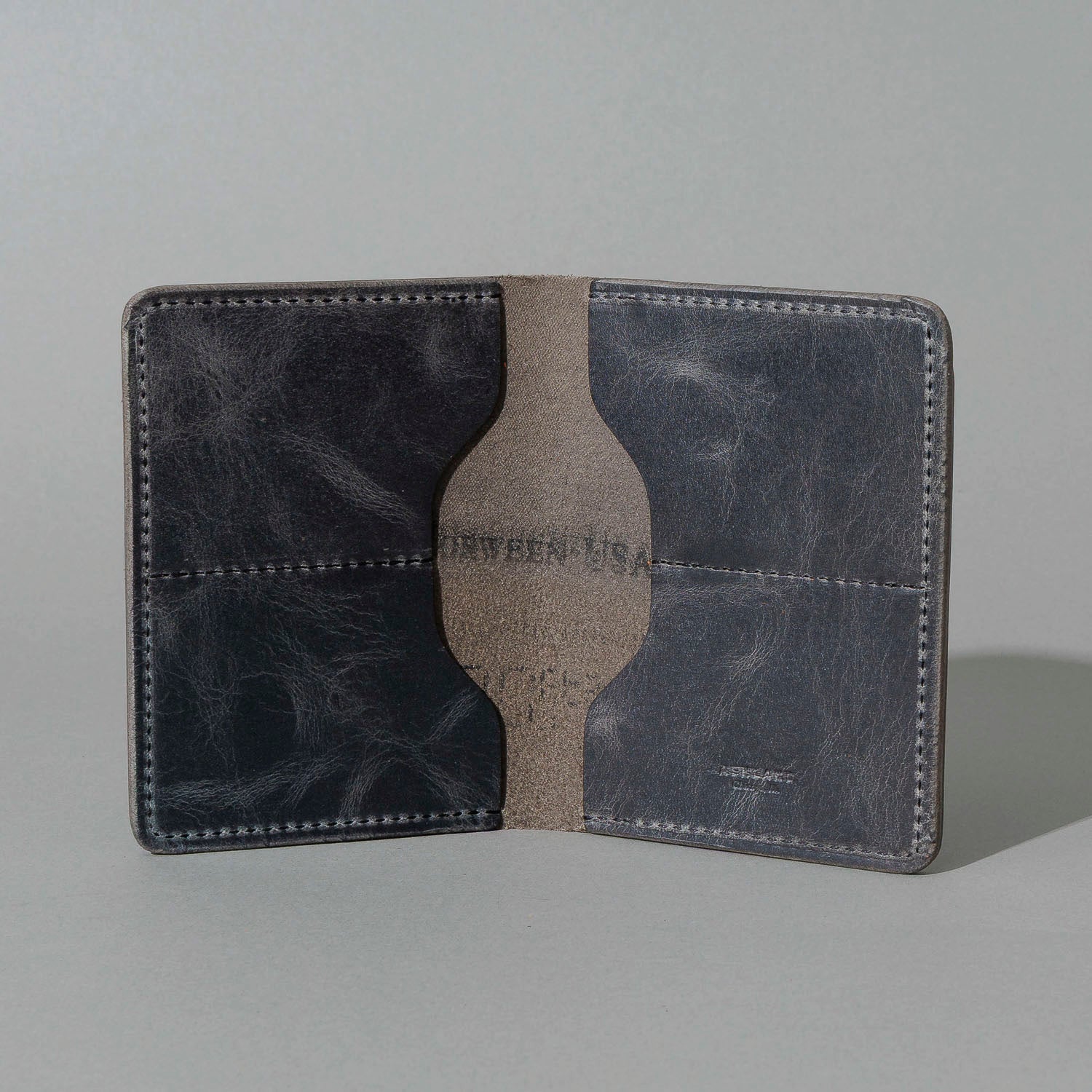 One-Off Fat Herbie in Slate Vintage, Horween® USA Stamp, open, showing interior