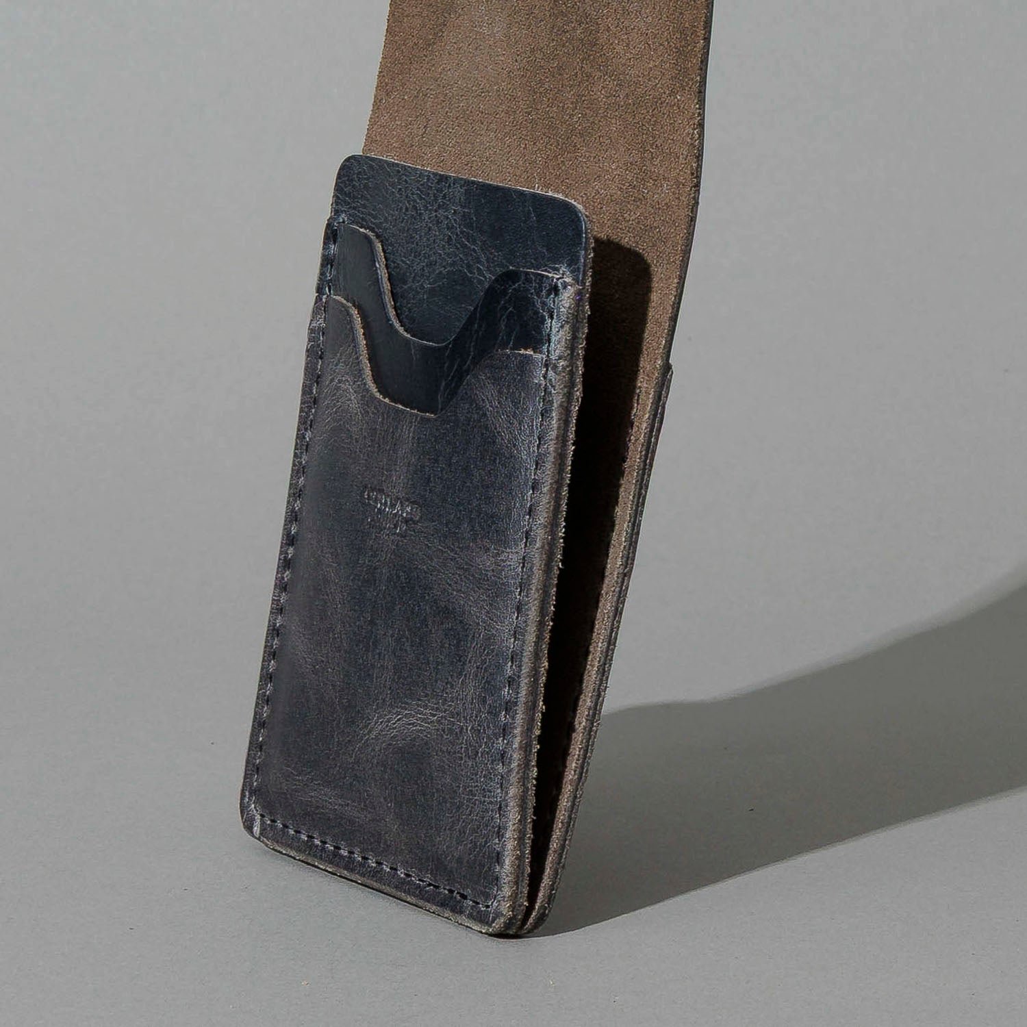 Lucky Wallet in Slate Vintage, with flap open