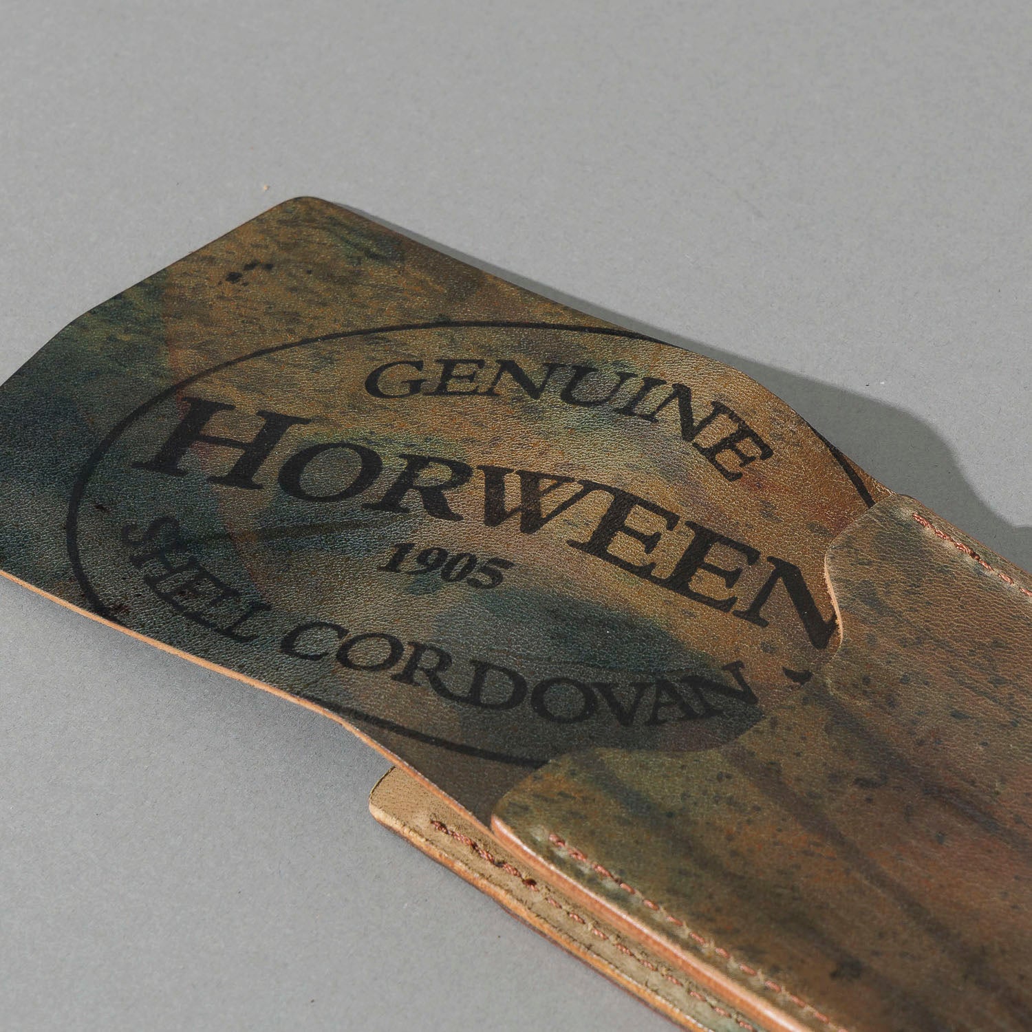 One-Off Lucky Wallet in Hand-Glazed Reverse Green Shell Cordovan, close-up detail, shot 1