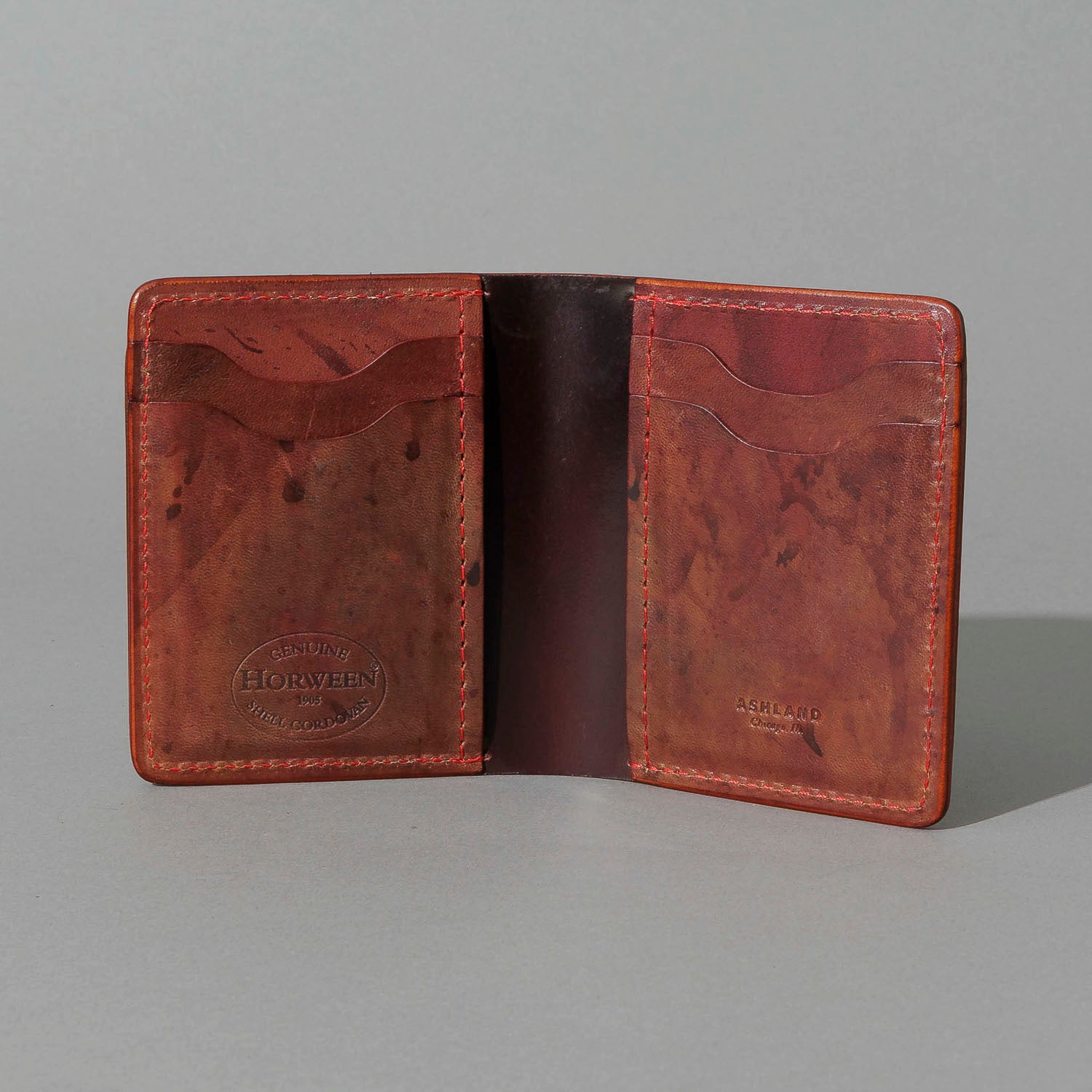 One-Off Vertical Tony the Ant in Hand-Glazed Reverse Color 8 Shell Cordovan, open, showing interior