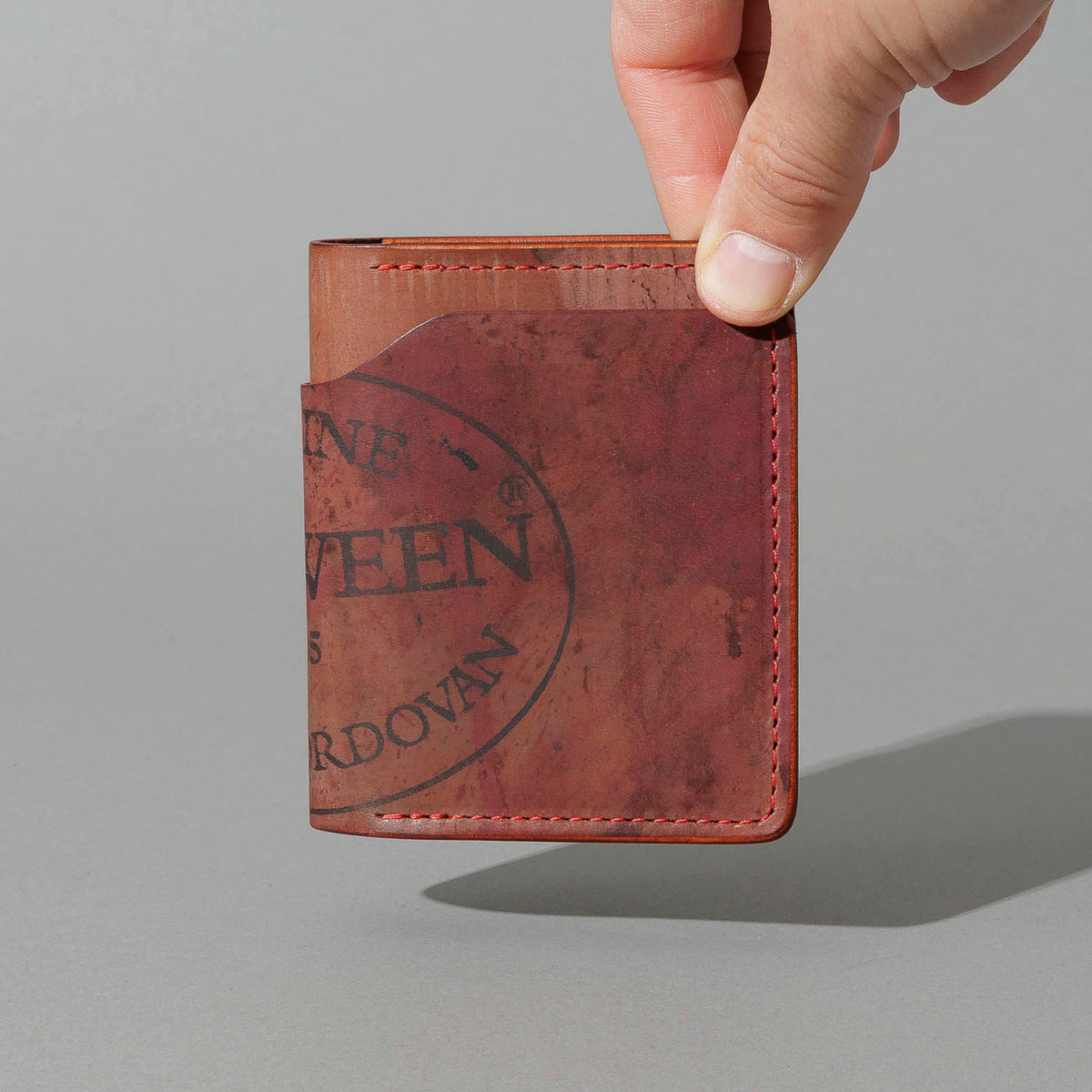 One-Off Vertical Tony the Ant in Hand-Glazed Reverse Color 8 Shell Cordovan, held in hand