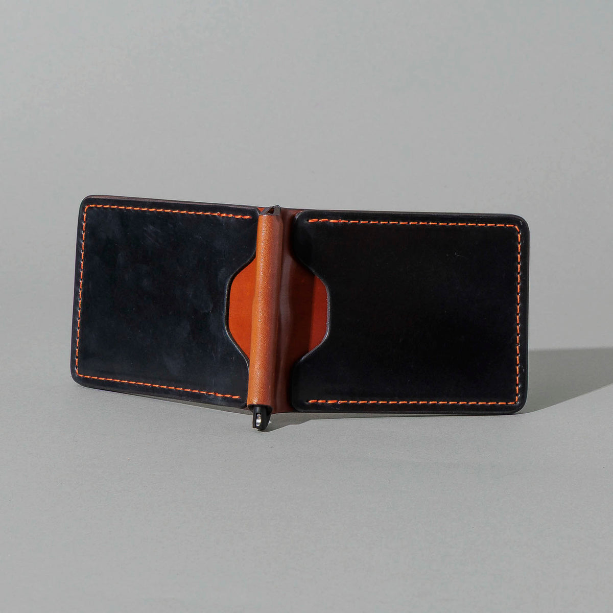 One-Off Capone Money Clip in Black on Blood Orange Shell Cordovan, back view