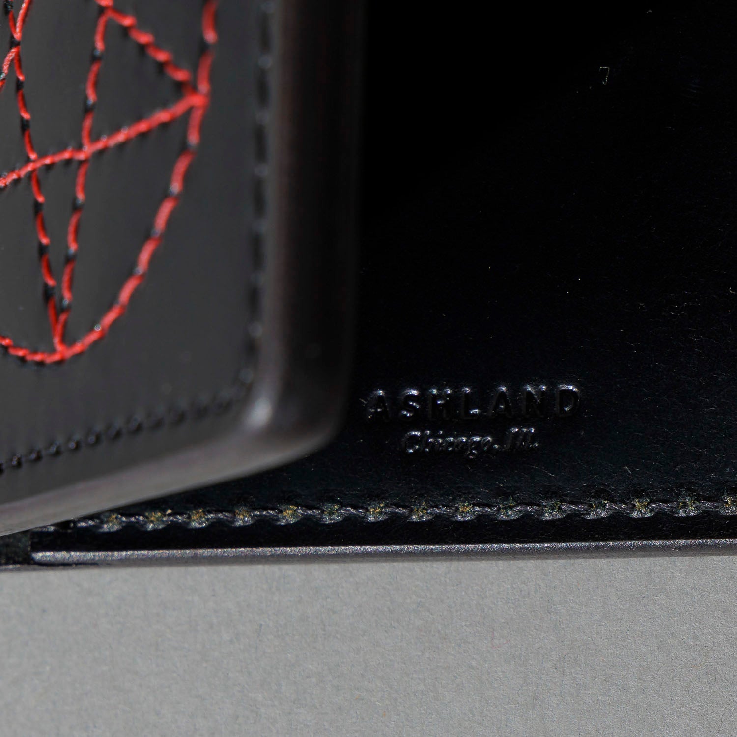 One-Off Capone Money Clip in Black Shell Cordovan with Red Pentagram Embroidery, close-up detail, shot 1