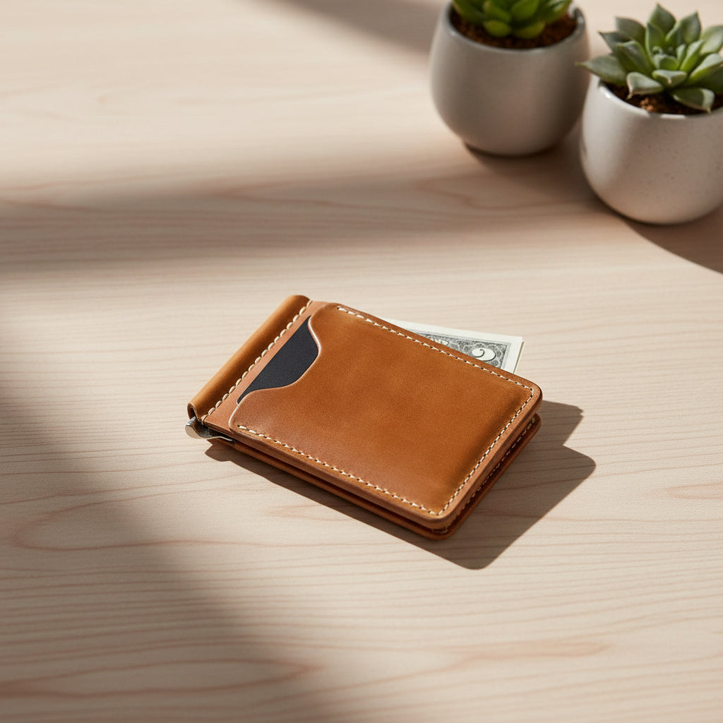 Money Clip Small Leather Wristlet Black Leather Money Clip Wallet — Eagle Falcon Handcrafted