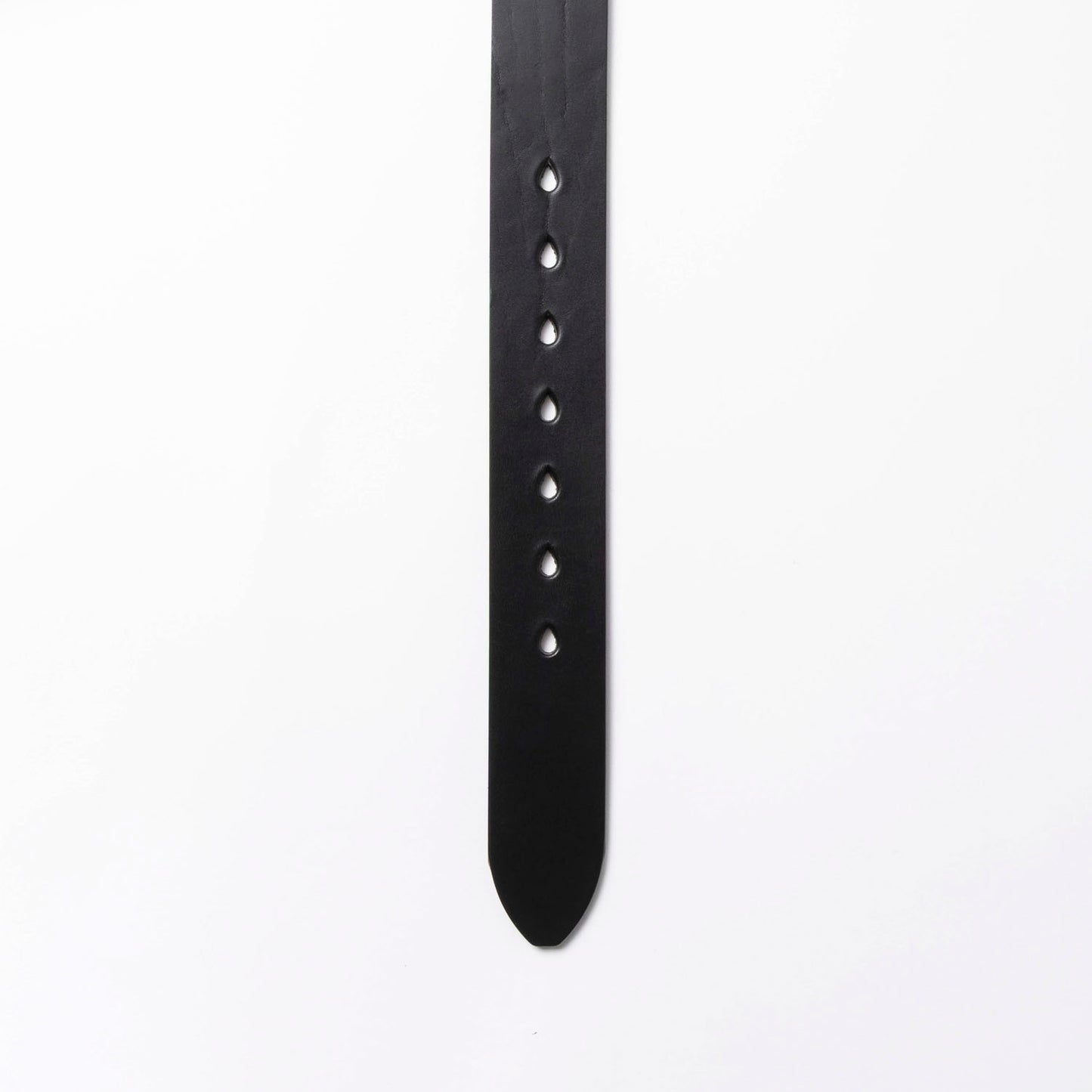 Black leather belt with holes on a white background