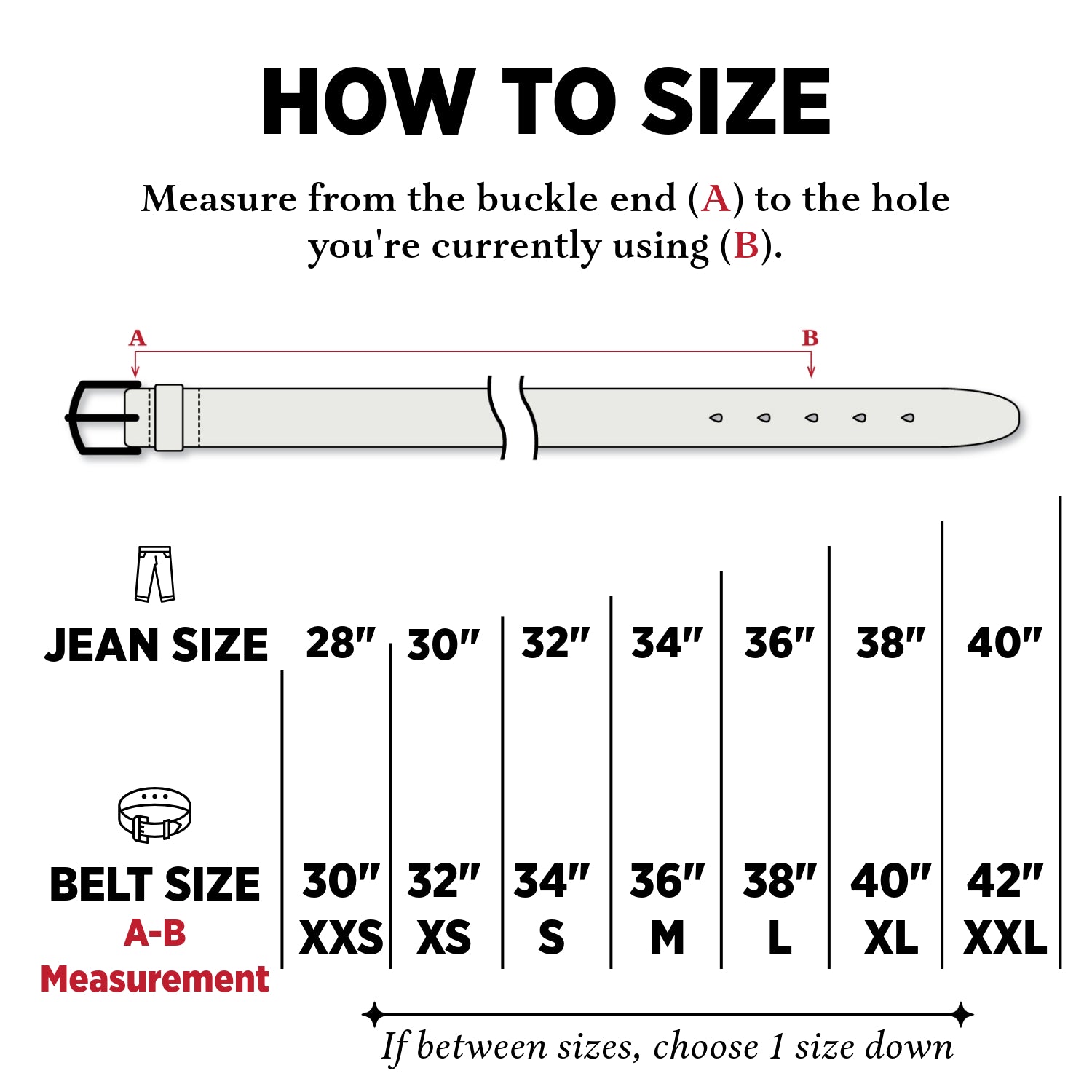 Ashland Leather Belt Size Guide