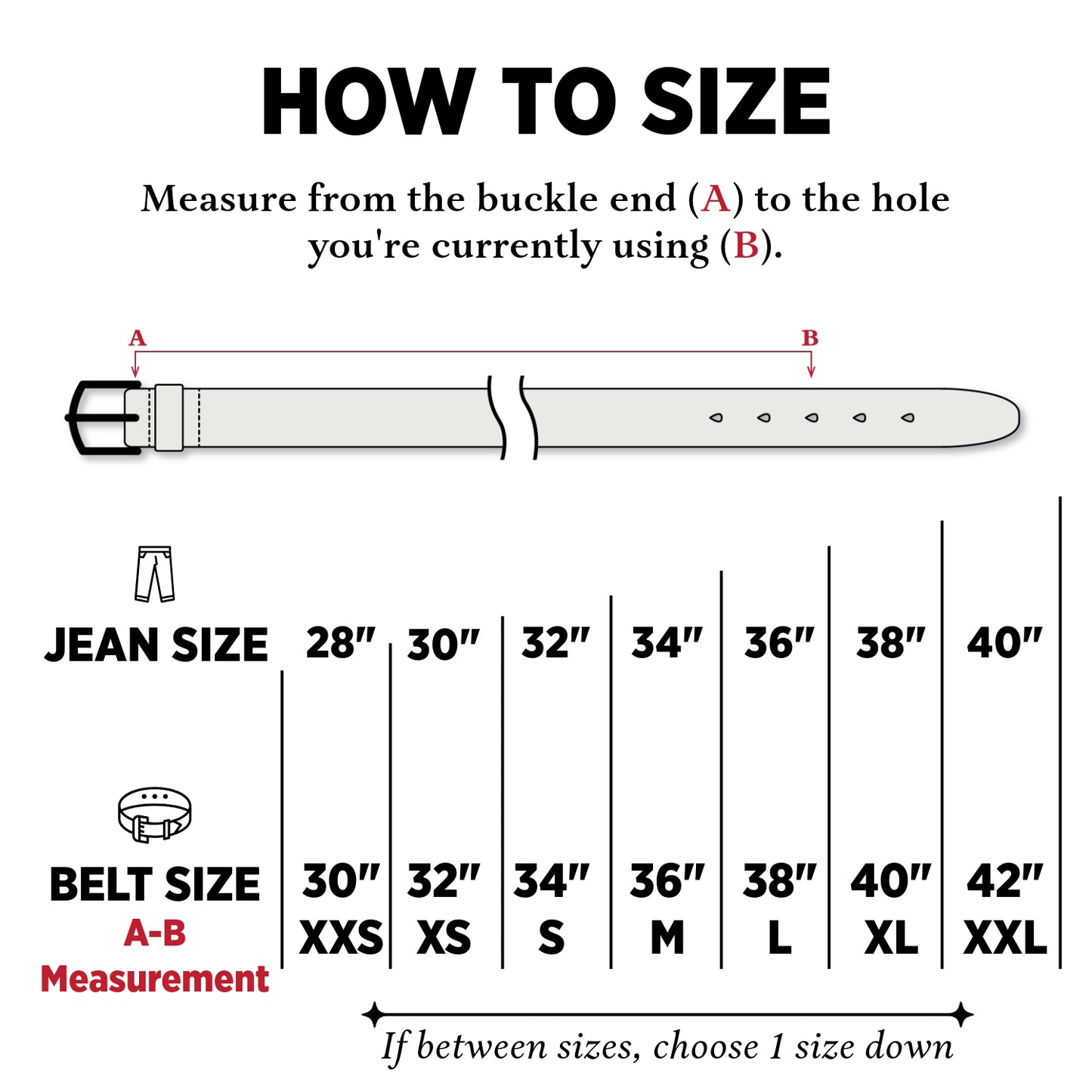 Ashland Leather Belt Size Guide