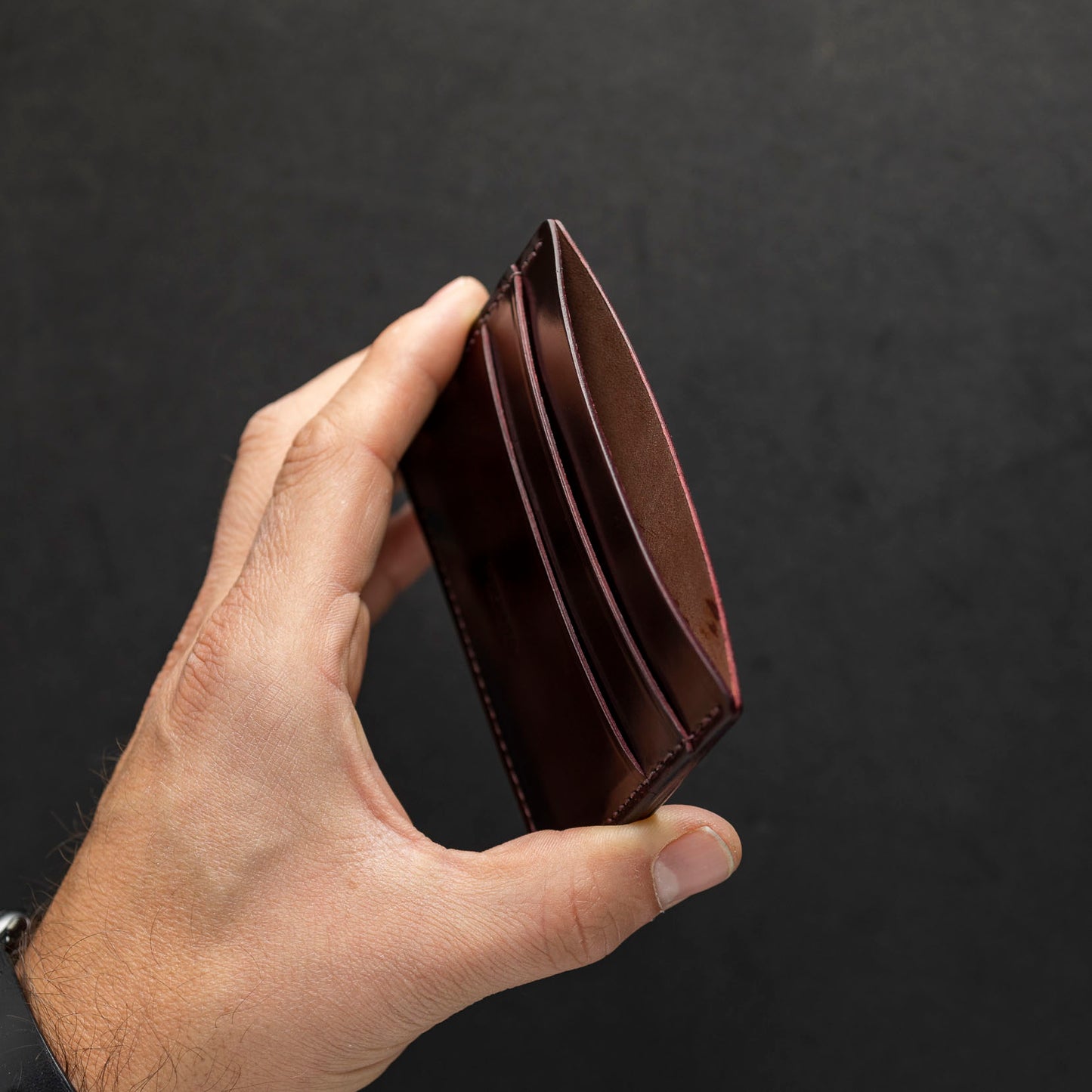 ashland leather shell cordovan wallet open