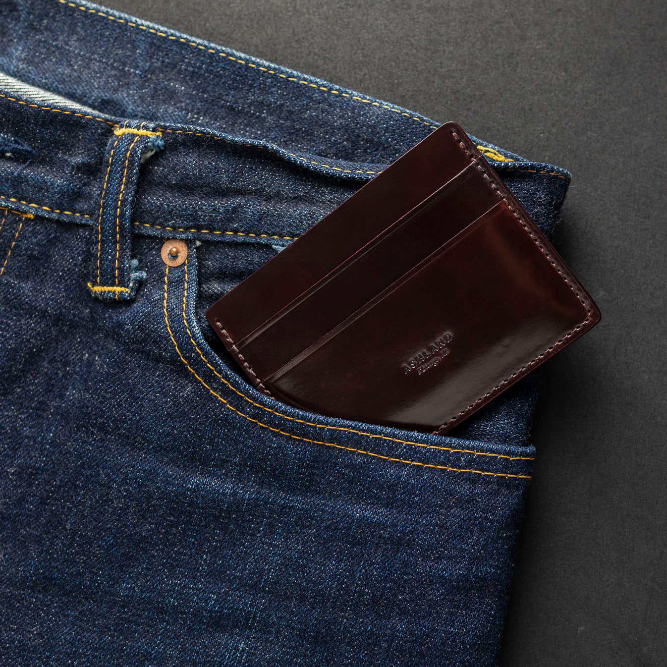 ashland leather shell cordovan wallet in front pocket