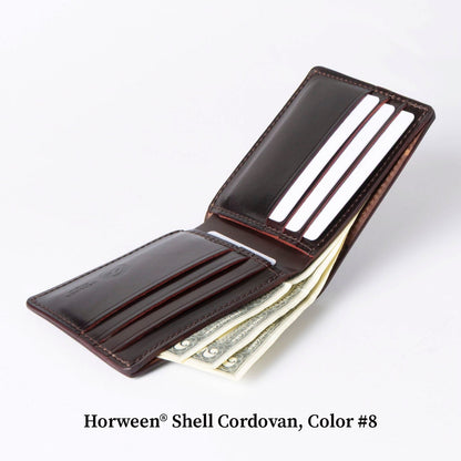 Open Johnny the Fox bifold wallet in Horween® Shell Cordovan, Color #8