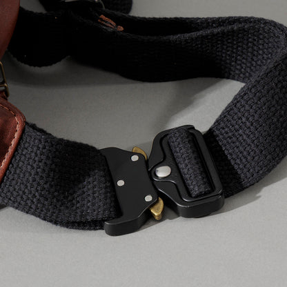 Sling Bag in Horween® Chromexcel® Brown Wooly horsehide, die-cast metal buckle close-up