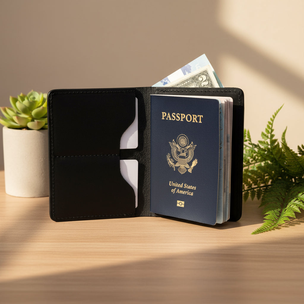Housse Portefeuille Passeport USA - Noir, Faux Cuir, Neuf Avec étiquettes - Marque Leatherboss