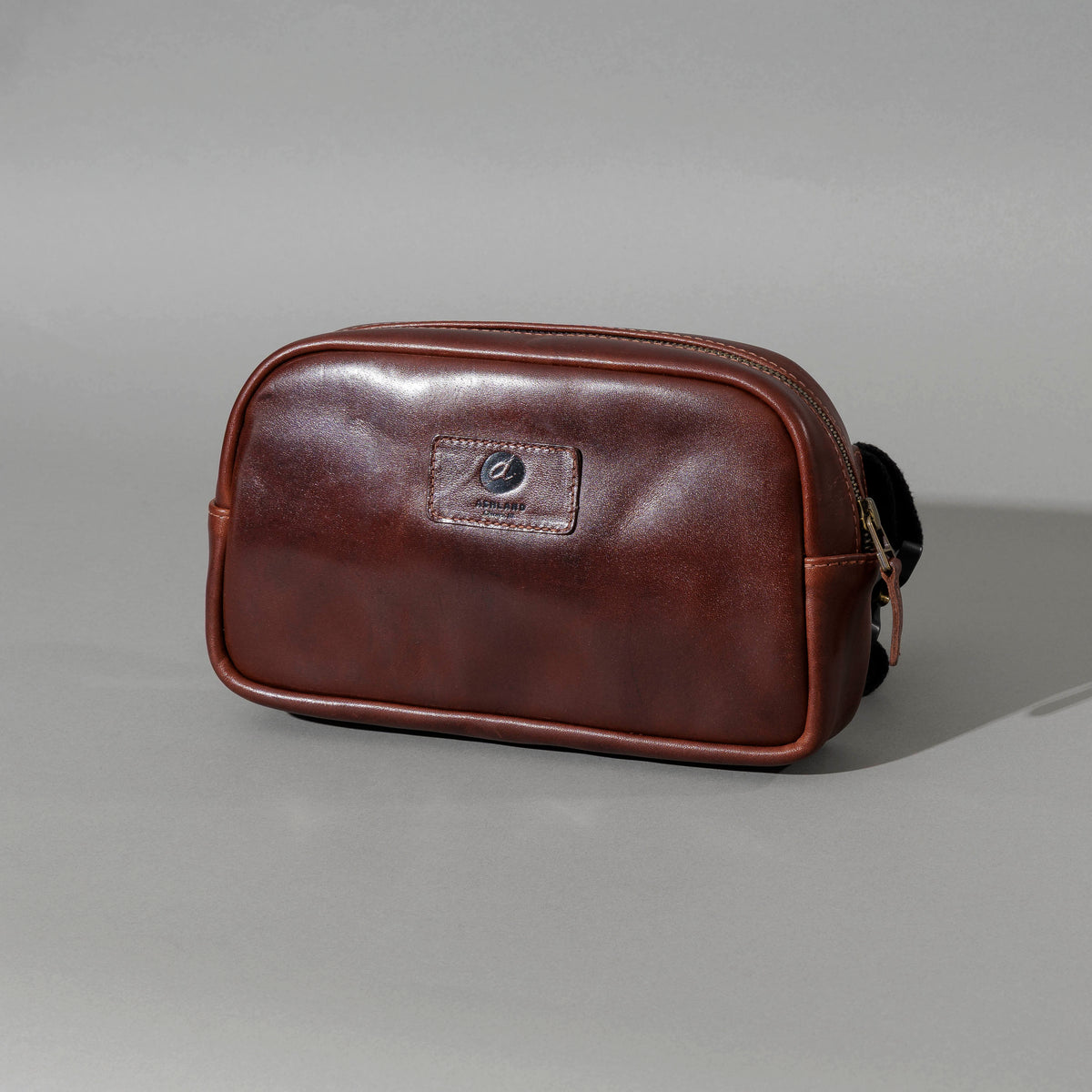 Sling Bag in Horween® Chromexcel® Brown Wooly horsehide, front view showing the pull-up