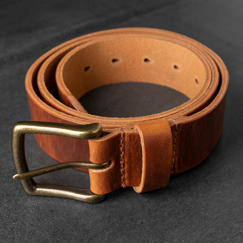 Grease leather belt nature, Brown