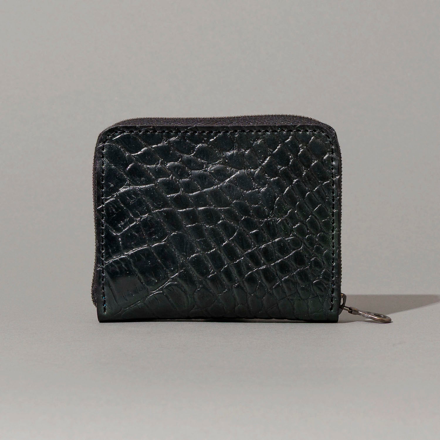 Small Zip Wallet (Green Gator Shell / Teal Latigo) | Horween