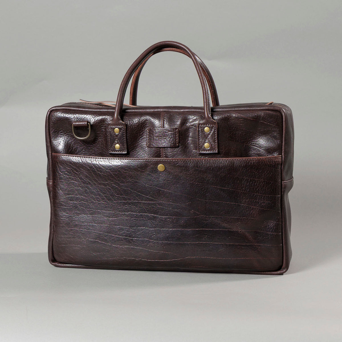 One-off LaSalle Briefcase in Horween® Epic Color 8 Aspen Horsehide, front view