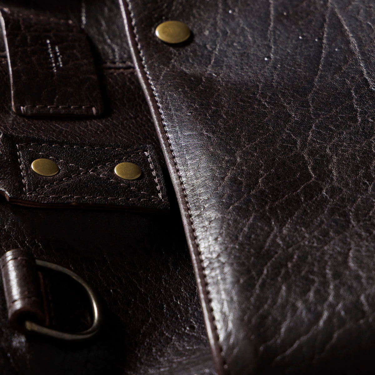 One-off LaSalle Briefcase in Horween® Epic Color 8 Aspen Horsehide, one-of-a-kind leather character and brass rivets