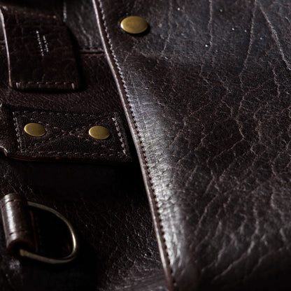 One-off LaSalle Briefcase in Horween® Epic Color 8 Aspen Horsehide, one-of-a-kind leather character and brass rivets