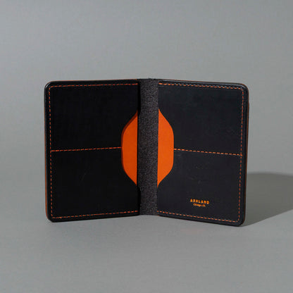 B-Grade One-Off Fat Herbie in Black Dublin & Orange Latigo, Two Hidden Card Slots, open, showing interior