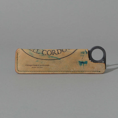 Chicago Comb and Leather Sheath in Reverse Green Shell Cordovan, front view