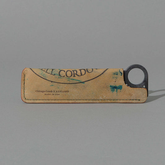 Chicago Comb and Leather Sheath in Reverse Green Shell Cordovan, front view