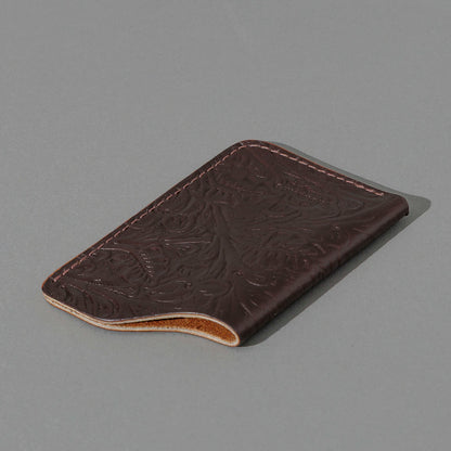 One-Shot Card Case in Western Brown Chromexcel®, angled view lying flat