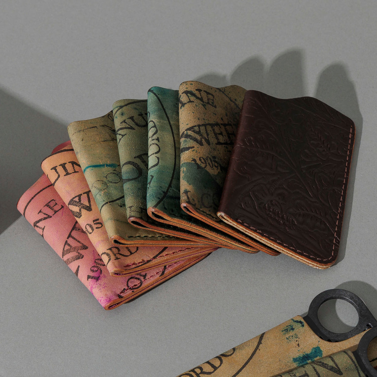 One-Off One-Shot Card Case in Reverse Green Shell Cordovan, group shot with other Fall Limited Release pieces