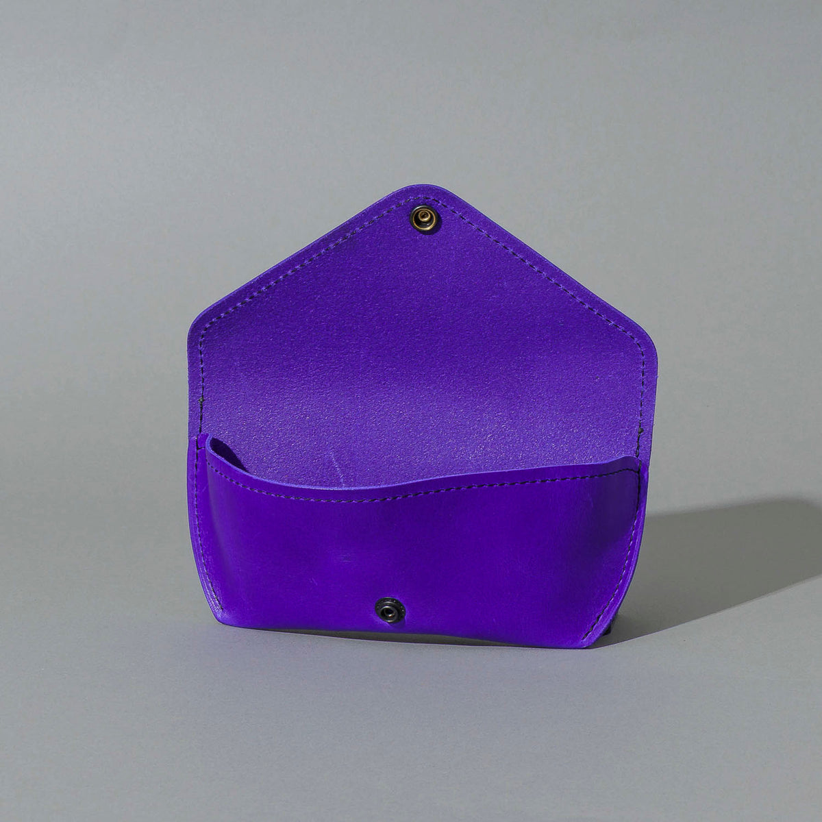 Glasses Case in Violet Latigo, with flap open