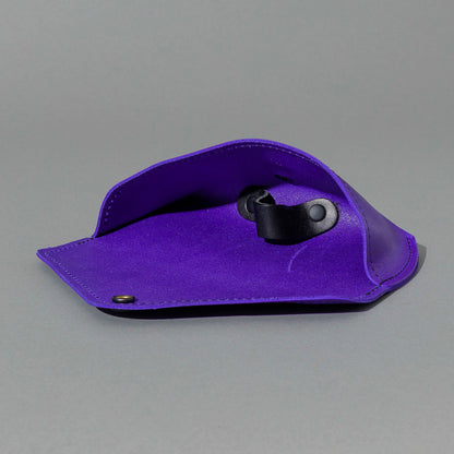Glasses Case in Violet Latigo, open with sunglasses inside