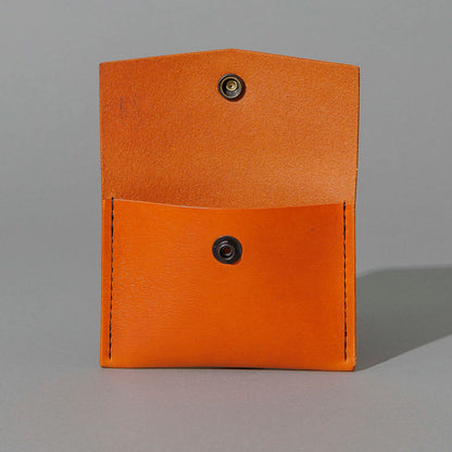 Vic Snap Wallet in Orange Latigo, with flap open