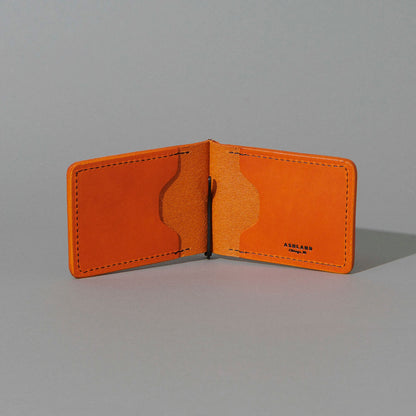 Capone Money Clip in Orange Latigo, open, showing interior