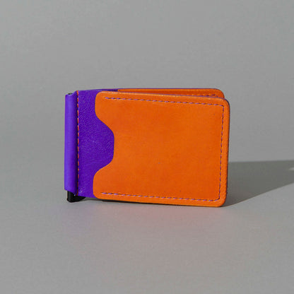 One-Off Capone Money Clip in Orange on Violet Latigo, front view