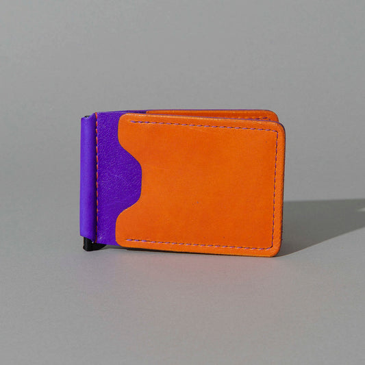 One-Off Capone Money Clip in Orange on Violet Latigo, front view