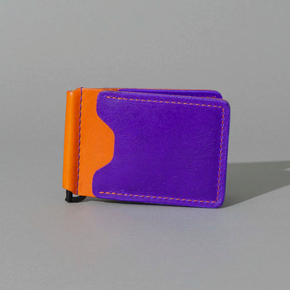 One-Off Capone Money Clip in Violet on Orange Latigo, front view, shot 1