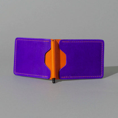 One-Off Capone Money Clip in Violet on Orange Latigo, open, showing interior, shot 2