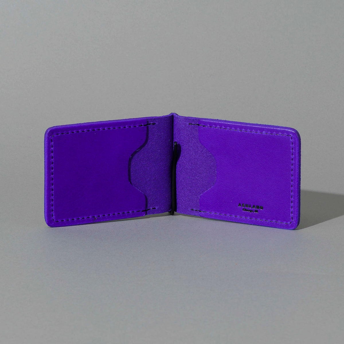 Capone Money Clip in Violet Latigo, open, showing interior