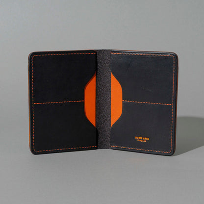 One-Off Fat Herbie in Black Dublin with Orange Accents, Two Hidden Card Slots, open, showing interior