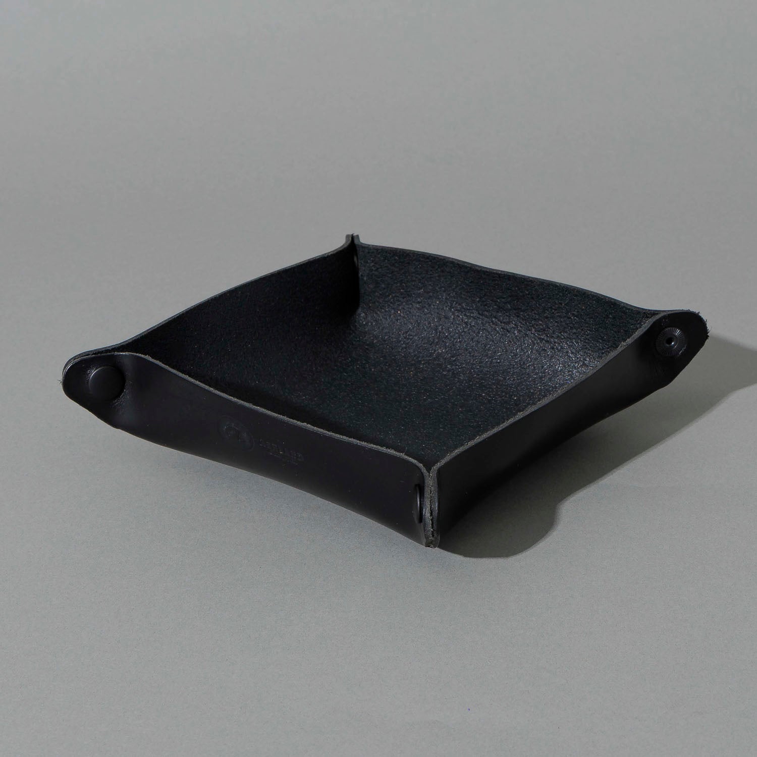 Valet Tray in Blacked Out Black Chromexcel®, assembled tray, angled view, shot 1