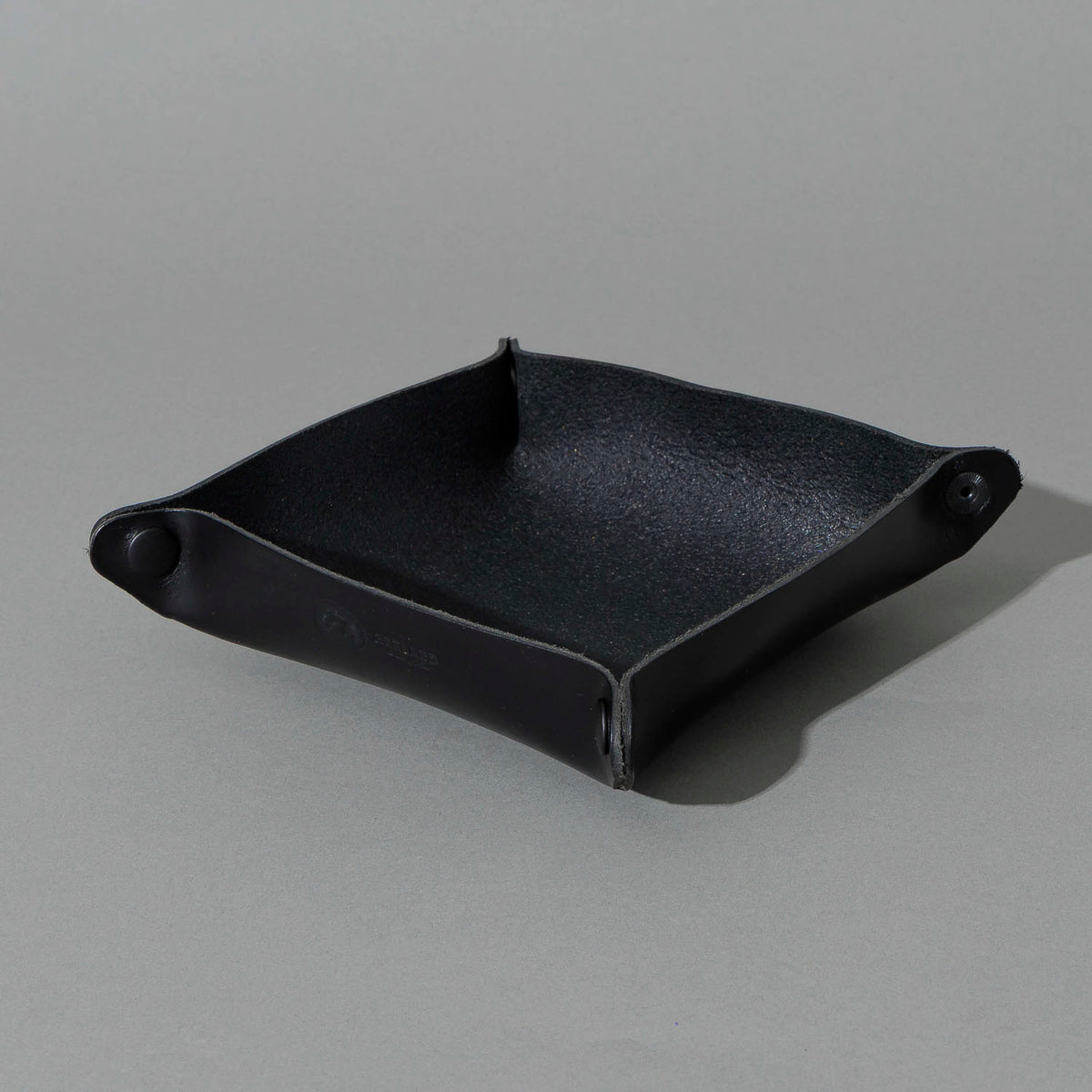 Valet Tray in Blacked Out Black Chromexcel®, assembled tray, angled view, shot 1