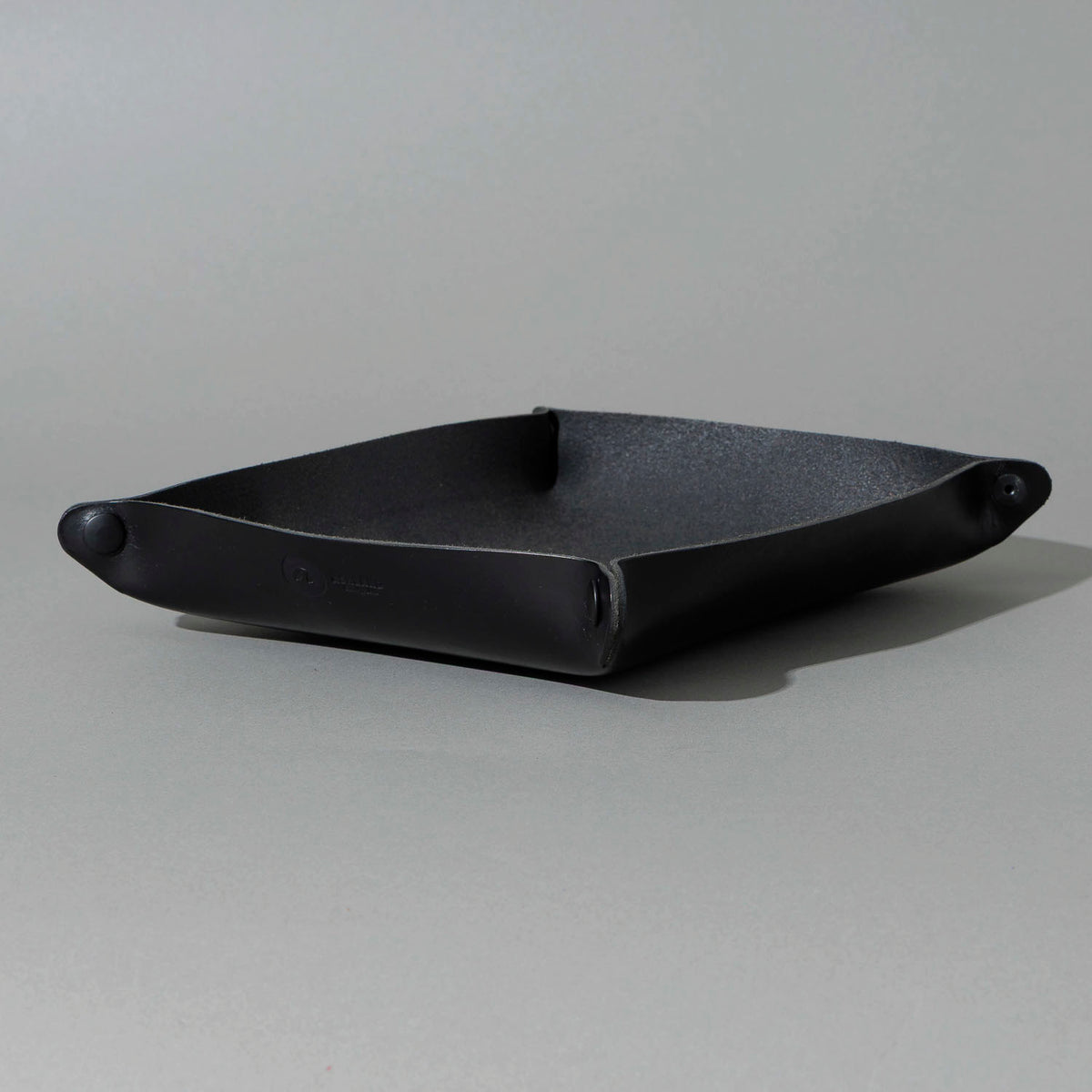 XL Valet Tray in Blacked Out Black Chromexcel®, assembled tray, angled view, shot 4