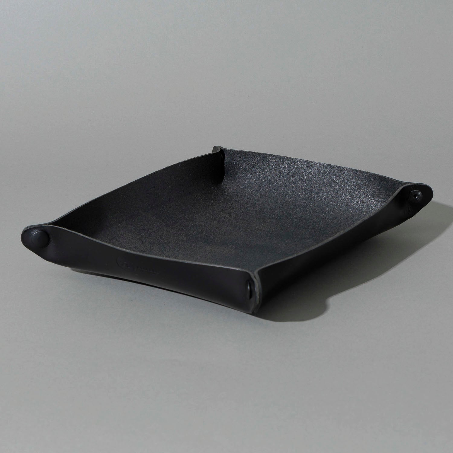 XL Valet Tray in Blacked Out Black Chromexcel®, assembled tray, angled view, shot 1