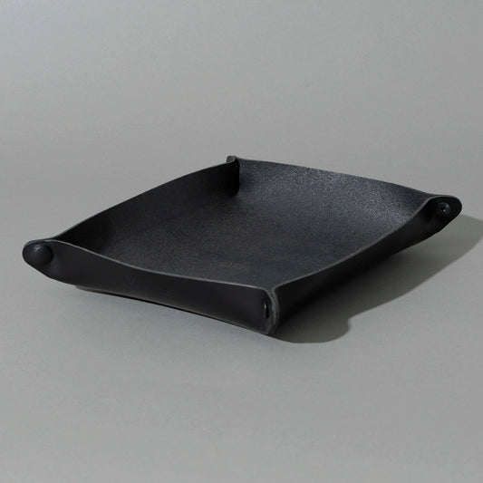 XL Valet Tray in Blacked Out Black Chromexcel®, assembled tray, angled view, shot 1