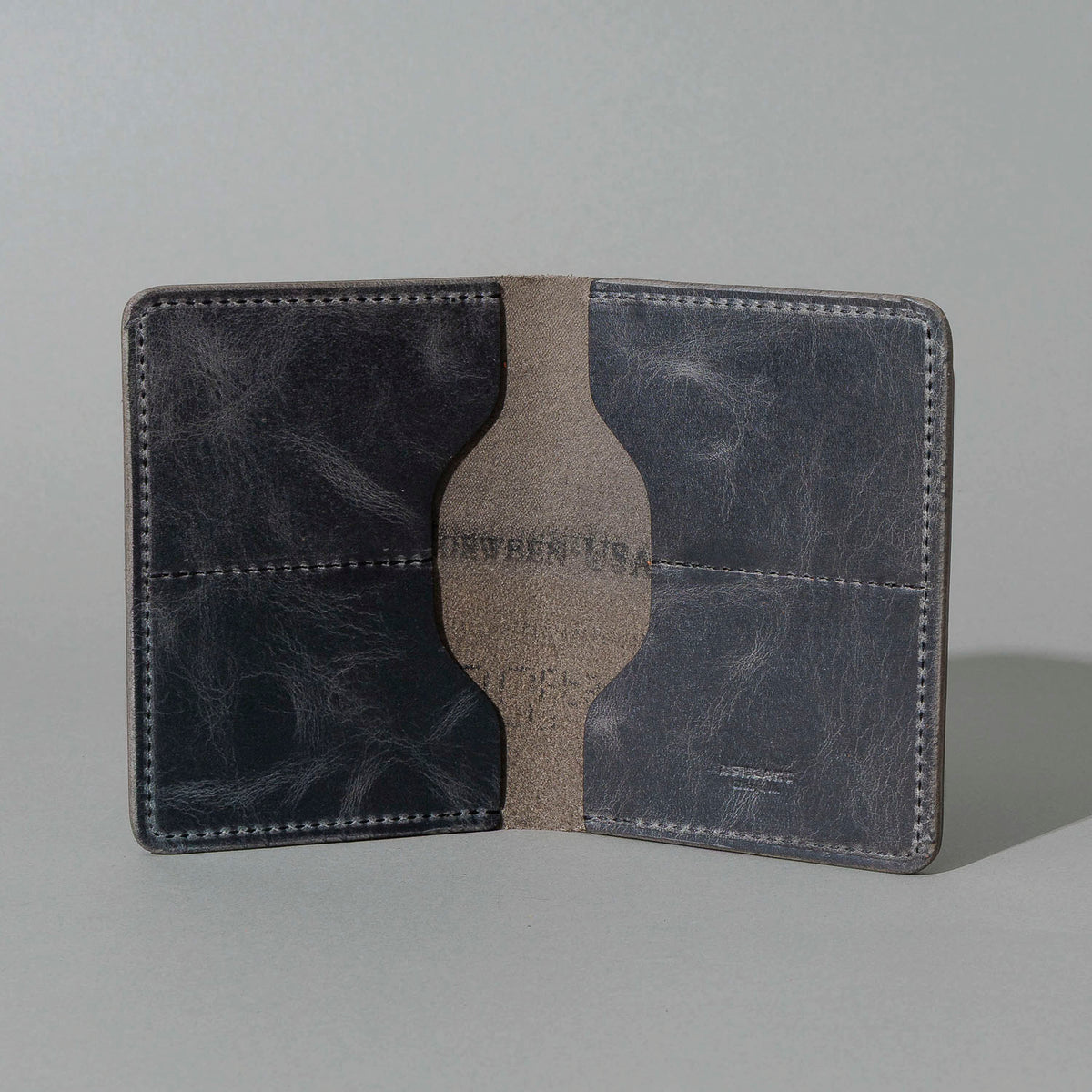 One-Off Fat Herbie in Slate Vintage, Horween® USA Stamp, open, showing interior