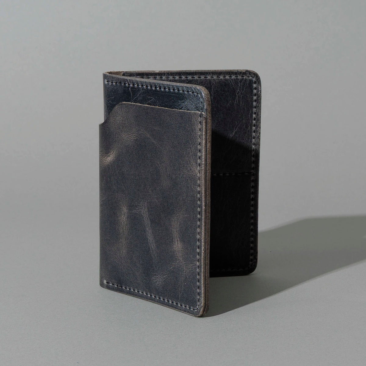One-Off Fat Herbie in Slate Vintage, Horween® USA Stamp, standing upright, side angle