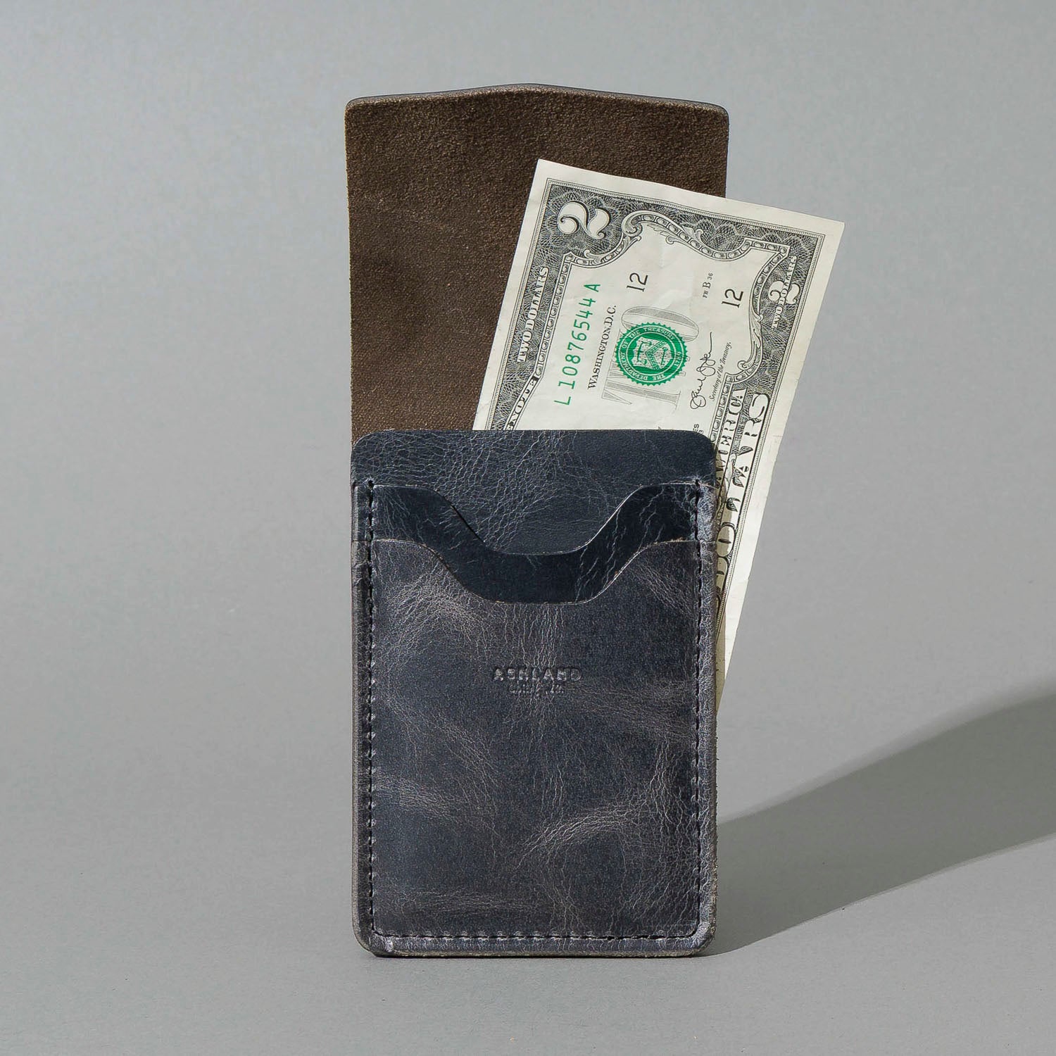 Lucky Wallet in Slate Vintage, open with cash and cards