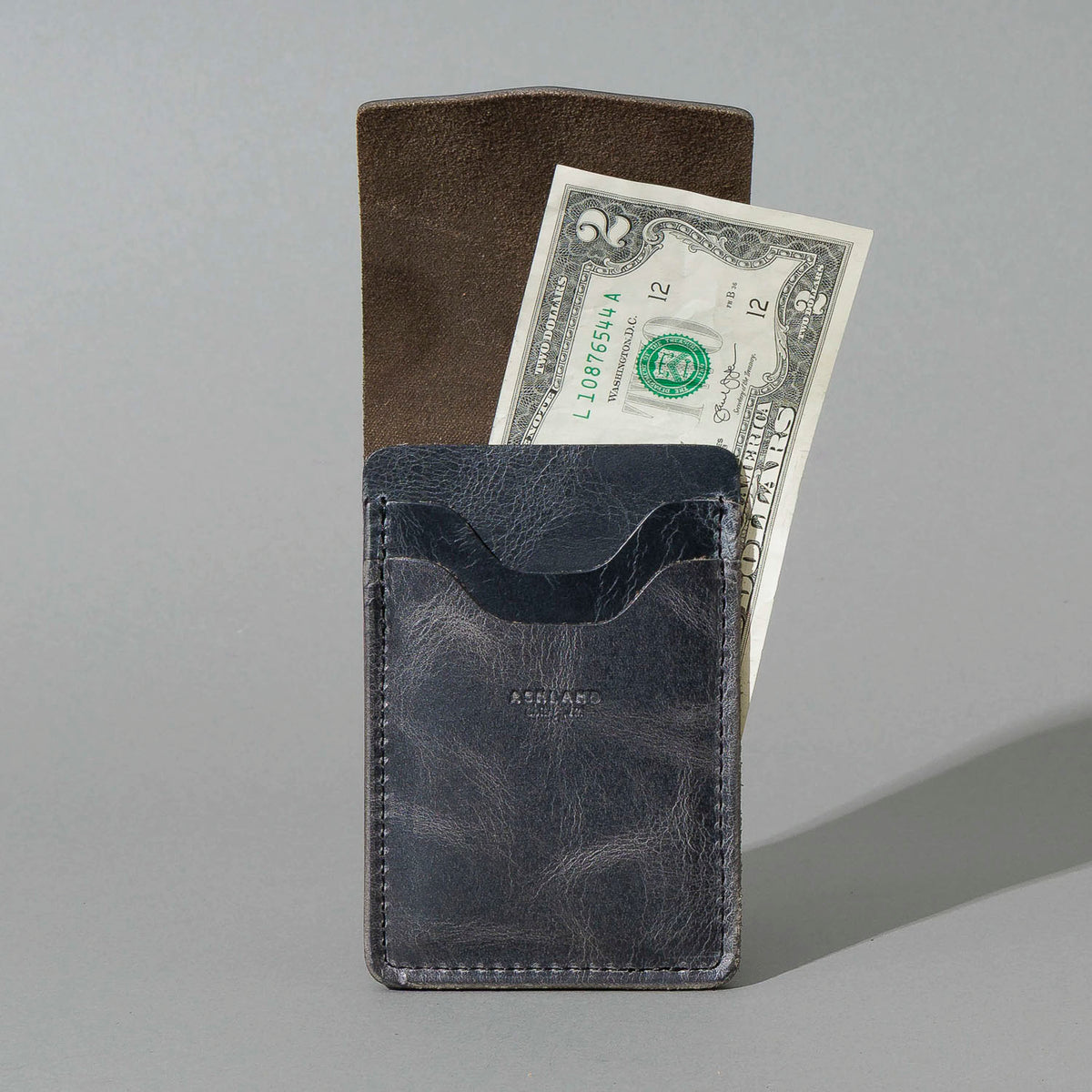 Lucky Wallet in Slate Vintage, open with cash and cards