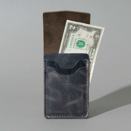Lucky Wallet in Slate Vintage, open with cash and cards